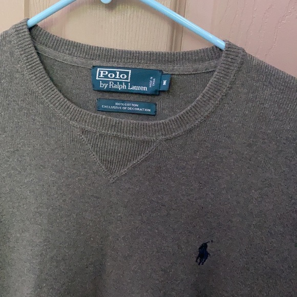 Mens Medium Gray Polo Pullover Crewneck, w Navy Blue Logo - Picture 3 of 8